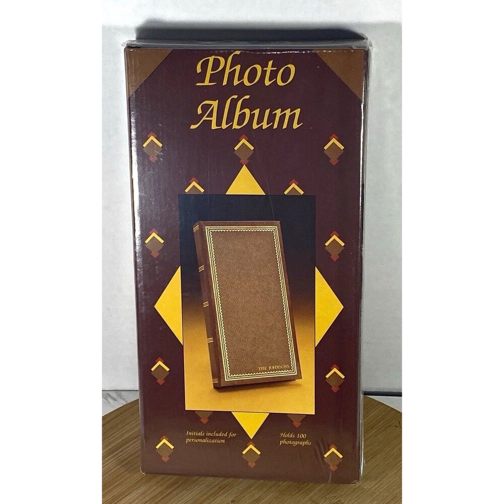 Photo Album Holds 100 Photographs Book Bound Paper Personalized Brown/Gold